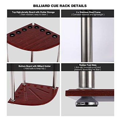 Corner Cue Rack- 8 Pool Stick Holder Floor Stand, Easy to Assemble Pool Cue Rack, OAK Material Cue Rack for Indoors or Outdoors,14.8"x14.8"x20.1"