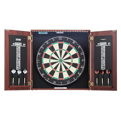 VEVOR Dart Board Cabinet Set, Multiple Styles Ready-to-Play Bundle Official Size, Steel Tip Dart Hideaway Cabinet, Features Easy Assembly, Complete with All Accessories, Perfect for Cricket Games - size: 43.3" x 21.3" x 4.3", style: Hideaway Style w/Light