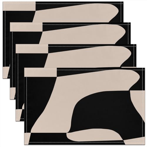 Erosebridal Black Beige Striped Placemats 12X18 Inch Set of 4,Boho Modern Geometric Abstract Place Mats for Women Men Adults,Stripes Bold Lines Waterproof Placemats for Kitchen Table - color: Black Beige
