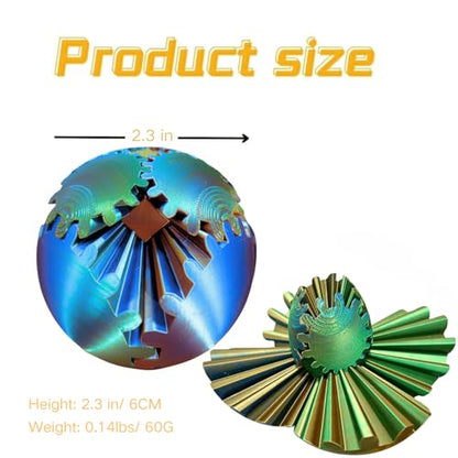 Gear Ball 3D Printed Spin Ball Cube Fidget Toys, Gear Sphere Fidget Toy, GearSphere Desk Toy Stress Fidget Balls, Fidgets Spinners for Adults & Kids Anxiety Relaxing (Laser Blue Gold, 2.3 Inch) - color: Laser Blue Gold, size: 2.3 Inch