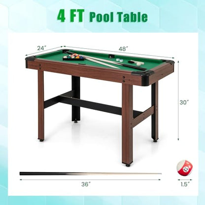 Goplus 48” Pool Table, Wooden Billiards Table w/ 2 Cue Sticks, 16 Balls, 2 Chalks, Triangle, Brush, Compact Pool Game Table for Kids Adults Family Game Room Bar Office - style: Upgrade Table 48’’, Green