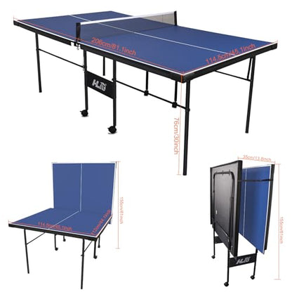7FT Foldable Ping Pong Table for Indoor Use, Professional Table Tennis Table with Net, 2 Paddles & 2 Balls, with Single Player Playback Mode for Practice & Training, for Adults and Teens