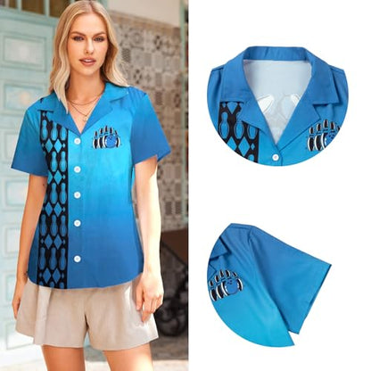 Bowling Shirts Women Hawaiian Bowling Shirt Bowling Lover Gift Tops Bowler Button Down Short Sleeve Tee - color: Blue-k, size: XX-Large