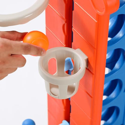 4-to-Score Giant Game Set, 4-in-1 Indoor Outdoor Yard Family Connect Game (4-in-a-Row + Basketball + Ring Toss + Mini Golf), Height Adjustable 2.5–3.3FT, Includes Carry Bag - size: 43"x16"x38"-Orange&Blue