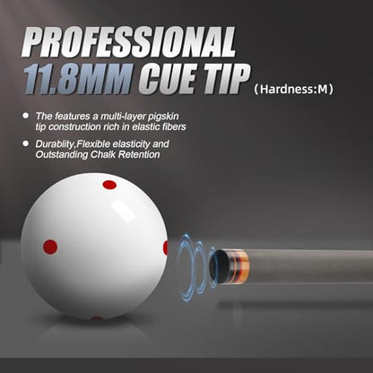 58" Carbon Fiber Pool Cue Stick - Elegant Design Billiard Cue for Adults, Low Deflection Pro Shaft with 11.8mm Tip, 3/8-8 Joint - color: Piano Black