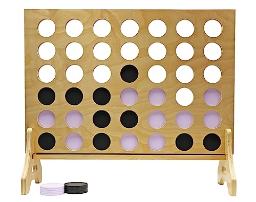 Giant 4 in a Row Game for Family & Adults – Tailgating Pros Jumbo Natural Wooden Four in a Row Indoor Outdoor Yard Game for Family Party Fun, Portable Activities for Patio, Backyard, and Camping - color: Black / White