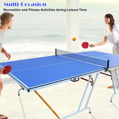 8ft Mid-Size Table Tennis Table Foldable & Portable Ping Pong Table Set for Indoor Games with Net, 2 Table Tennis Paddles and 3 Balls - style: 9ft Mid-Size Table Tennis