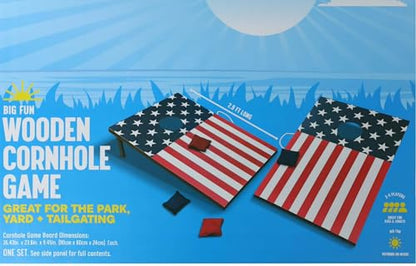 Patriotic Wooden Cornhole Game Set, American Flag Design, 2-4 Players, for Ages 8+, 35.43 x 23.6 in Boards