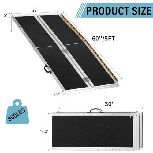 5 Feet Wheelchair Ramp for Home Steps, 29" W, 800LBS Capacity | Non-Skid Aluminum Handicap Folding Wheel Chair Ramps for Steps, Doorway, Homes, Threshold, Entry, Stairs - size: 5FT(Suitable height 5"-15")