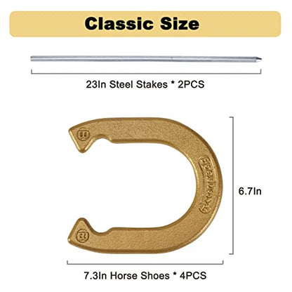 SpexDarxs Horseshoes Set, Lawn Horseshoe Outside Game Kit for Teens Adults Families - Includes 4 Horse Shoes, 2 Stakes and Carrying Case
