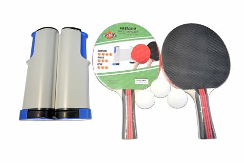 HAN'S DELTA Ping Pong Paddle Sets - 2 or 4 Player Table Tennis Paddles, Pingpong Balls & Net - Table Tennis Equipment & Ping Pong Accessories - style: Premium Set (2 Paddles+3 Balls+Retractable Net)
