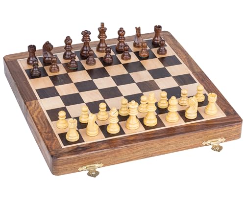 12" Large Wooden Chess Set - Handcrafted Chess Board Game with Magnetic Pieces & Storage - Deluxe Folding Board for Kids & Adults - Premium Acacia Wood Set for Home Decor, Coffee Table & Gift