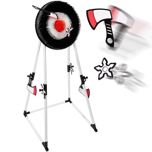 Kiddie Play Axe Throwing Game Set with Target 3 Axes and 3 Throwing Stars Indoor & Outdoor Play for Kids and Adults, Black