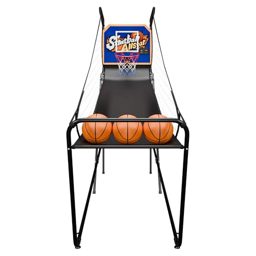 Foldable Electronic Arcade Basketball Game - Indoor Single Shot with Electronic Scorer, Buzzer, 3 Balls & Pump