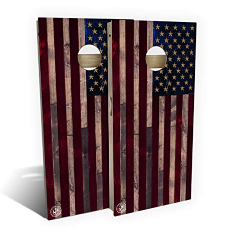 Slick Woody's Professional-Grade Cornhole Boards - 4'x2' Solid Wood Regulation Patriotic Woodgrain Corn Hole Toss Game with 8 Resin Filled Bags - color: Full Color Rustic Flag