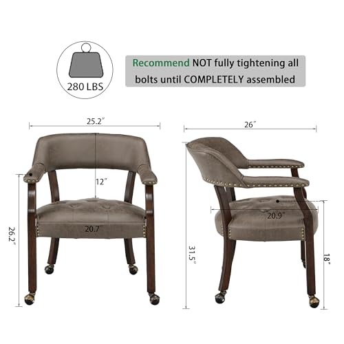 Set of 4 Dining Chair with Casters, Accent Captains Chairs with Wheels & Arms,Wheeled Roller Wood Chairs for Kitchen & Game Poker Table,Espresso&Dark Brown 318DK(NO Table!) - color: Espresso&dark Brown