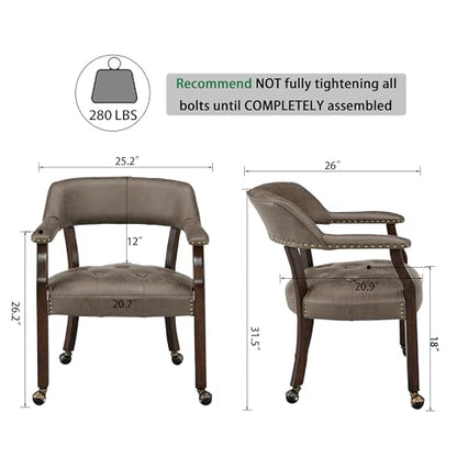 Set of 4 Dining Chair with Casters, Accent Captains Chairs with Wheels & Arms,Wheeled Roller Wood Chairs for Kitchen & Game Poker Table,Espresso&Dark Brown 318DK(NO Table!) - color: Espresso&dark Brown