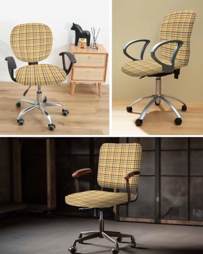 Savannan Office Chair Cover, Fall Thanksgiving Orange Buffalo Plaid Protective Stretch Elastic Universal Cover for Desk Task Chair,Computer Rotating Chair 1 Pcs Farmhouse Yellow Gingham Check