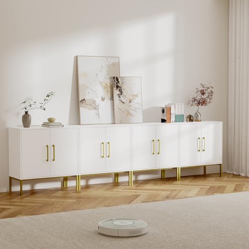 LYNSOM Storage Cabinet with Doors, Set of 4, Modern Buffet Cabinet with Storage, Kitchen Sideboard Buffet, White Wood Accent Cabinet for Living Room, Bedroom, Hallway, Entryway, Office, White - color: White, size: 4 Pack