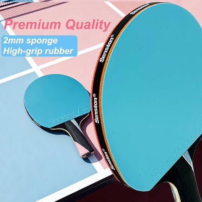 Senston 5-Ply Ping Pong Paddles Set – Premium Wood Table Tennis (Set of 2) with 3 Balls & Portable Carry Case – High-Control 2mm Sponge & Ergonomic Non-Slip Grip for Beginners & Family Play - color: Pink/Blue
