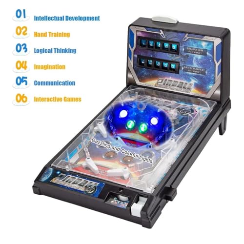 Mini Pinball Machine with LED Lights and Digital Scorekeeper - Portable Desktop Arcade Game for Kids Adults, Fun Office Desk Toy and Party Favor