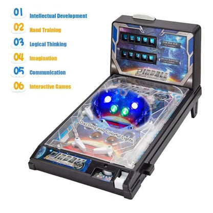 Mini Pinball Machine with LED Lights and Digital Scorekeeper - Portable Desktop Arcade Game for Kids Adults, Fun Office Desk Toy and Party Favor