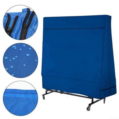 Outdoor Table Tennis Table Cover Waterproof Oxford Cloth with Two Zippers for Rain and Dust Protection, Fits Standard Ping-Pong Tables 63x63x33x14in, Dark Blue