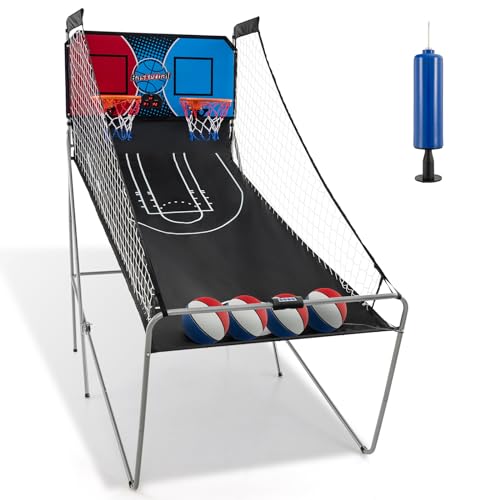 Giantex Dual Shot Electronic Basketball Arcade Game with 8 Game Modes, 4 Balls, 2 Hoops, Air Pump, LCD Scoreboard for Adults and Kids - color: Red/Blue