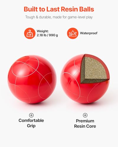 VEVOR Bocce Ball Set, 107 mm, with 8 Resin Balls, Pallino, Carrying Bag and Measuring Rope, Red/Green/Blue/Yellow 4 Colors, for 2 to 8 Players, Bocce Ball Game Set for Beach, Lawn, Family Backyard