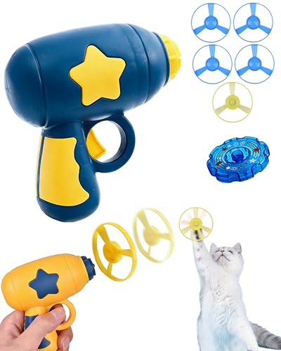 Bamboo Dragonfly Catapult Pistol, Bamboo Dragonfly Catapult Launcher, Flying Disc Launcher Toy with LED Glow, Interactive Play for Cats & Outdoor Fun, Exercise & Night Activity (Dark Blue) - color: Dark Blue