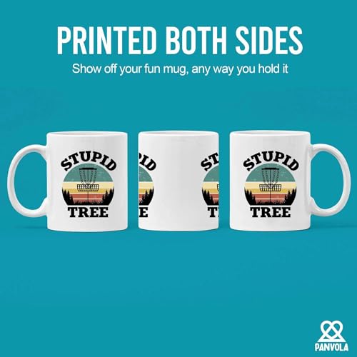Panvola Stupid Tree Disc Golf Gifts Funny Disc Golf Player Gifts For Dad Mom Grandpa Grandma From Son Daughter Husband Wife Novelty Drinkware Ceramic Mug (White, 11 oz)