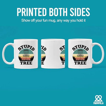 Panvola Stupid Tree Disc Golf Gifts Funny Disc Golf Player Gifts For Dad Mom Grandpa Grandma From Son Daughter Husband Wife Novelty Drinkware Ceramic Mug (White, 11 oz)