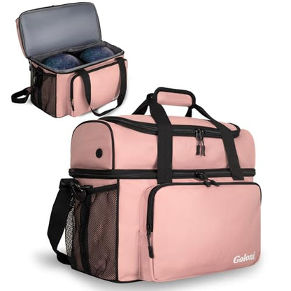 Goloni 2 Balls Bowling Bag with Ball Holder - Fits Bowling Shoes Up to Mens Size 16 and Accessories - color: Flesh Pink