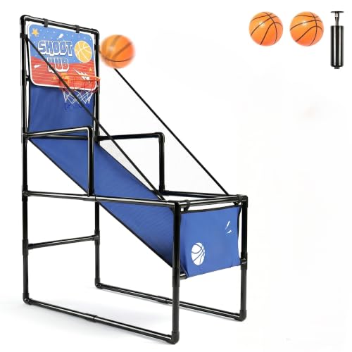 Single Shot Indoor Basketball Arcade Game, Foldable Basketball Hoop Stand with 2 Mini Balls & Pump for Family Indoor Play