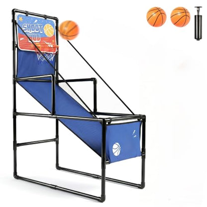 Single Shot Indoor Basketball Arcade Game, Foldable Basketball Hoop Stand with 2 Mini Balls & Pump for Family Indoor Play