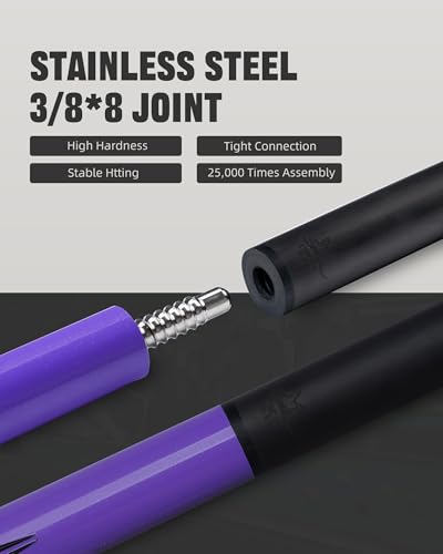 CRICAL Carbon Fiber Pool Cue Stick - 58" Low Deflection Professional Pool Cue with Pro Taper Shaft, 3D Anti-Slip Wrapless Grip, 12.5mm Tip & 3/8x8 Joint Billiard Stick for Enhanced Control & Accuracy - color: CL-PD- Set Purple