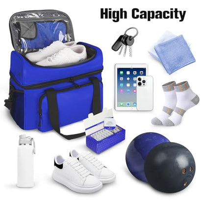 LARIPOP 2 Ball Bowling Bag Double Bowling Ball Carrier with Padded Holder, Shoe Compartment for Men Women Bowling League & Tournament - color: TR Blue