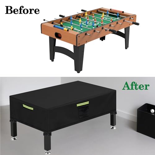 Klmnop Foosball Table Cover, 420D Waterproof & Dustproof Soccer Table Cover with 4 Windproof Buckles, 4 Reflective Strip Handles, Air Vent, Foosball Tables Protection Outdoor/Indoor UV Resistant