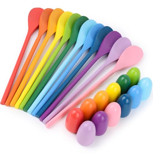LovesTown 24PCS Egg Spoon Race Game Set for Field Day Games Party Favors, Relay Race Wooden Egg Balance Carnival Game for Kids & Family Activity Holiday Hunt Limbo Survivor Outdoor Lawn Games