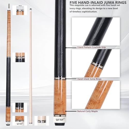 CUEELF Pool Cue Stick Low Deflection Hand-Made Inlay Billiard Cue 58'' Professional Billiard Pool Cue Stick for Adults-12.5mm Tip,3/8 * 8 Joint - color: WD-SM-HB-BS