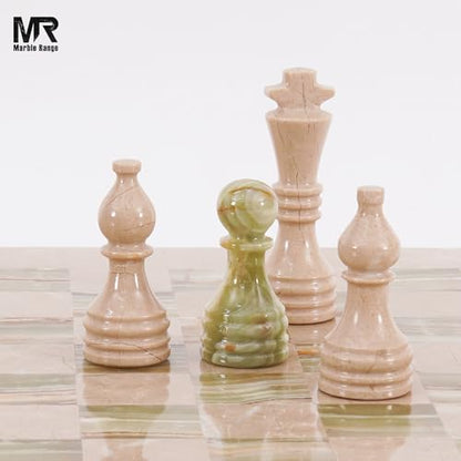 Marble Chess Pieces 3.5 Inch King Handmade Verona and Green Onyx 32 Chess Figures for Board Games, Suitable for Travel Games - color: Verona and Green Onyx