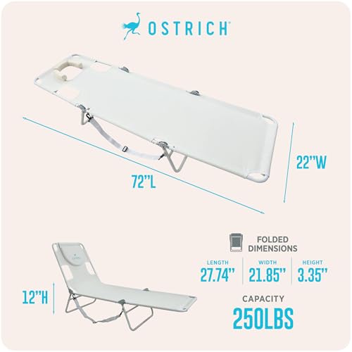 Ostrich 72 by 22 Inch Versatile Chaise Lounge Portable Reclining Lounger, Outdoor Patio, Beach, Lawn, Camping, or Pool Tanning Chair, White - color: White, style: Standard Chaise