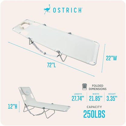 Ostrich 72 by 22 Inch Versatile Chaise Lounge Portable Reclining Lounger, Outdoor Patio, Beach, Lawn, Camping, or Pool Tanning Chair, White - color: White, style: Standard Chaise