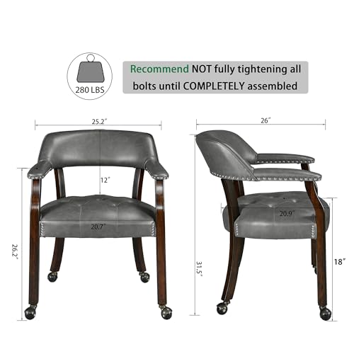 Set of 4 Dining Leather Chairs with Casters & Arms, Accent Captain Chair with Wheels, Roller Wood Wheeled Chairs for Kitchen & Game Poker Table,Espresso&Charcoal Gray 1910DG(NO Table!) - color: Espresso&charcoal Gray