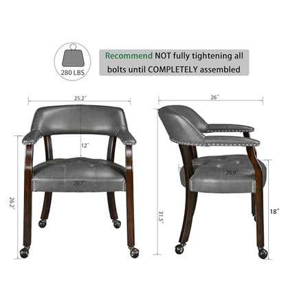 Set of 4 Dining Leather Chairs with Casters & Arms, Accent Captain Chair with Wheels, Roller Wood Wheeled Chairs for Kitchen & Game Poker Table,Espresso&Charcoal Gray 1910DG(NO Table!) - color: Espresso&charcoal Gray