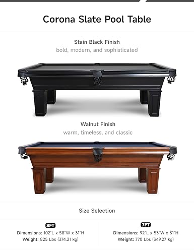 Empire USA - Corona Slate Pool Table W/Premium Billiards Accessories - (7FT and 8FT,Stain Black) - size: 8FT Without Installation