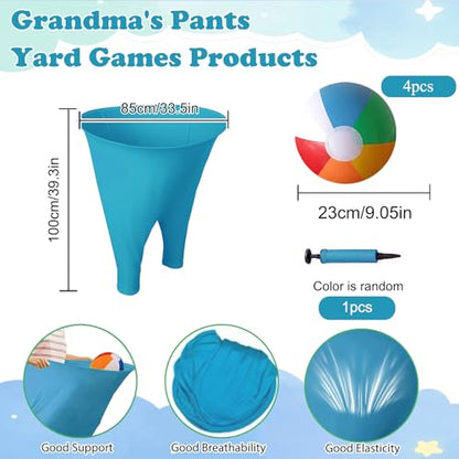 Granny Pants Yard Game Set Giant Outdoor Party Activity for Kids and Adults, Big Pants Ball Catching Set with 4 Balloons and Pump, Funny Lawn Activity, Ring Toss Games (Blue) - color: Blue