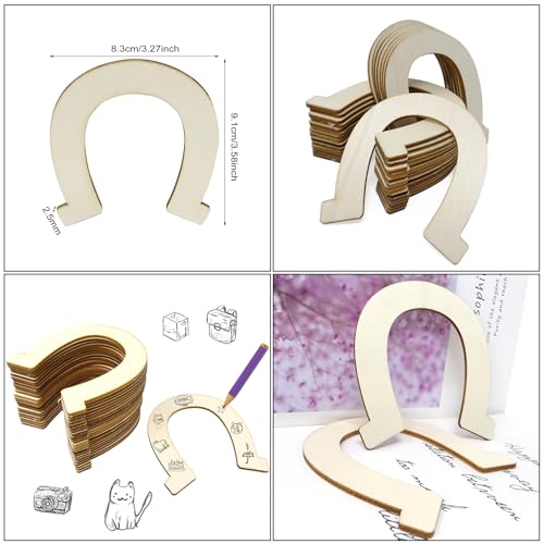 Honbay 24PCS Horseshoe Shaped Blank Unfinished Wood Discs Slices for DIY Crafts