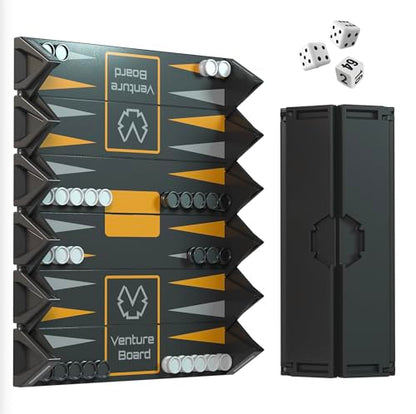 VENTUREBOARD Backgammon 6 Inches Magnetic Unique Backgammon Set Board Game - Folding Board, Portable Travel Backgammon Board Game Pieces - (Blue/Grey)