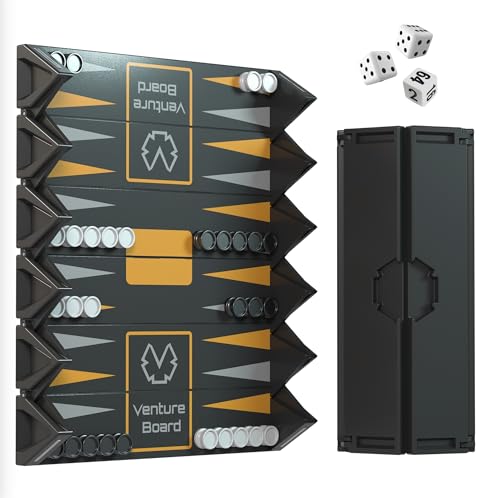 VENTUREBOARD Backgammon 6 Inches Magnetic Unique Backgammon Set Board Game - Folding Board, Portable Travel Backgammon Board Game Pieces - (Blue/Grey)